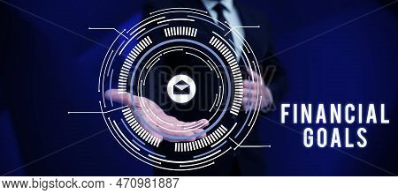 Conceptual Caption Financial Goals. Business Showcase Targets Usually Driven By Specific Future Fina