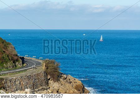 Sunny Winter Day In Small Fisherman's Village Getaria Near San Sebastian City, Basque Country Coastl