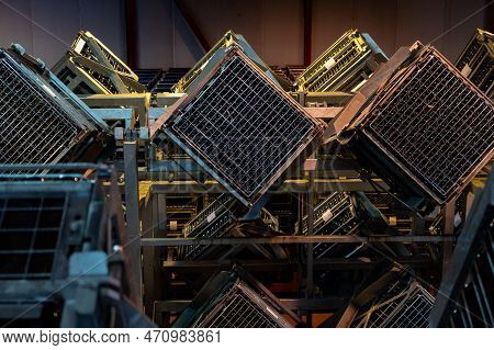 Production Of Cremant Sparkling Wine In Burgundy, France. Automatically Powered Riddling Remuage Box