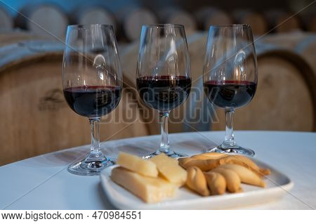 Tasting Of Rioja Wines, Visit Of Winery Cellars With French Or American Oak Barrels With Agening Red