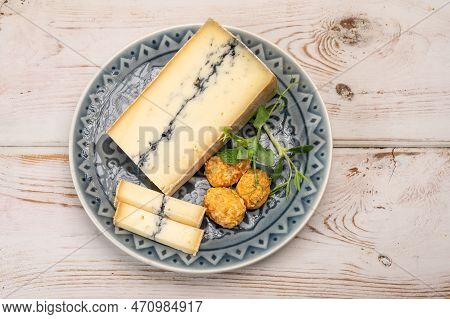 French Semi-soft Cow Milk Cheese Morbier From Franche-comte Region With Thin Black Layer And Strong