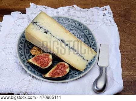 French Semi-soft Cow Milk Cheese Morbier From Franche-comte Region With Thin Black Layer And Strong