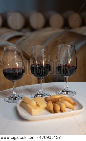 Tasting Of Rioja Wines, Visit Of Winery Cellars With French Or American Oak Barrels With Agening Red