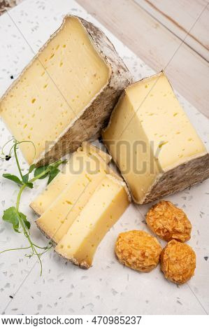 Pieces Of Cheese Tomme De Montagne Or Tomme De Savoie Made From Cow Milk In French Alps