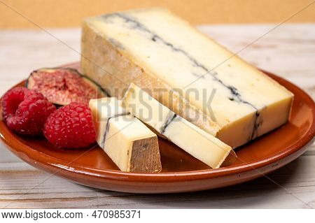 French Semi-soft Cow Milk Cheese Morbier From Franche-comte Region With Thin Black Layer And Strong
