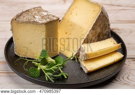 Pieces Of Cheese Tomme De Montagne Or Tomme De Savoie Made From Cow Milk In French Alps