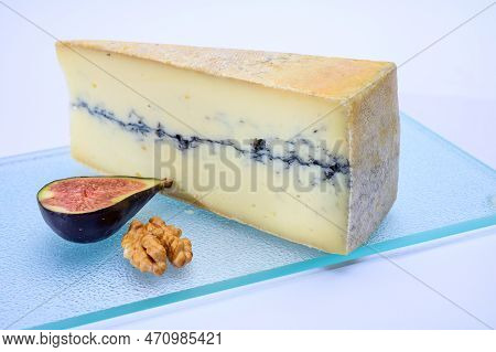 French Semi-soft Cow Milk Cheese Morbier From Franche-comte Region With Thin Black Layer And Strong