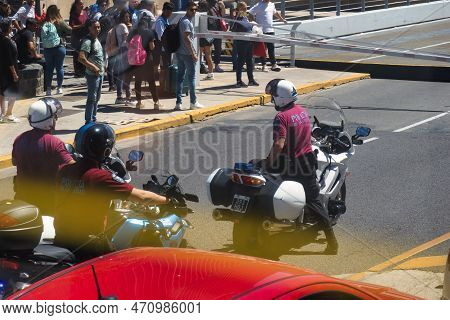 Buenos Aires, Argentina - November 4 2022: Police Persons From The Policia De La Ciudad With Helmets