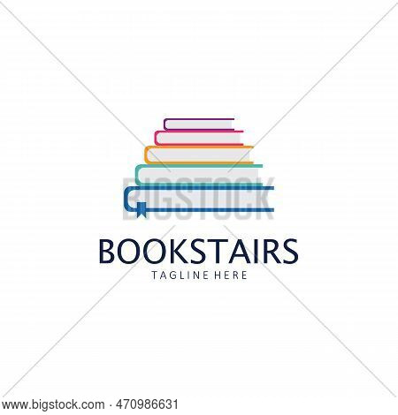Stack Of Books Or Book Stairs Logo Template.