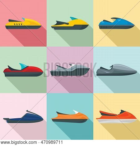 Jet Ski Icons Set. Flat Set Of Jet Ski Icons For Web Design