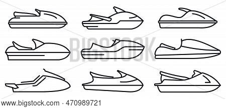 Race Jet Ski Icons Set. Outline Set Of Race Jet Ski Icons For Web Design Isolated On White Backgroun
