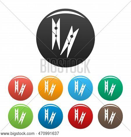 Clothes Pegs Icons Set 9 Color Isolated On White For Any Design