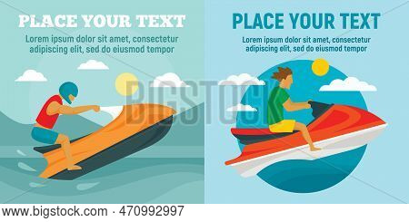 Jet Ski Banner Set. Flat Illustration Of Jet Ski Banner Set For Web Design