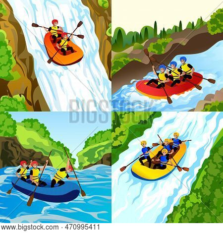 Rafting Banner Set. Cartoon Illustration Of Rafting Banner Set For Web Design
