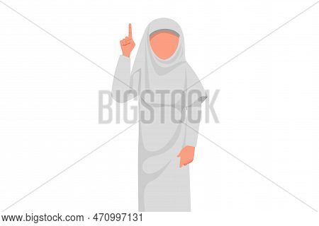 Business Design Drawing Of Arab Businesswoman Pointing Up Finger Ask Question. Female Manager Finger