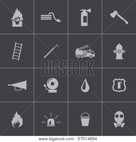 Vector black  firefighter icons set