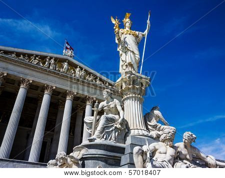 the parliament in vienna, austria. with the statue of 