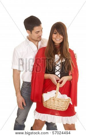 Man And Red Riding Hood Smiling Basket