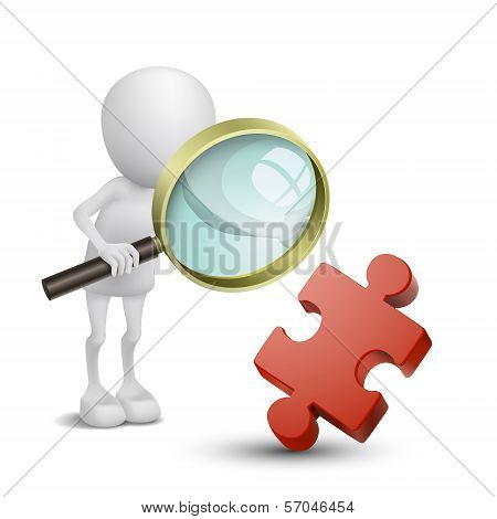 3D Person With Magnify Examines Puzzle