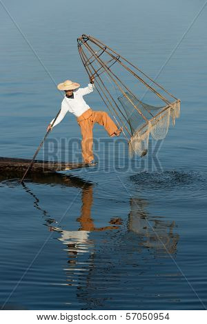 Traditional Fishing By Net In Burma