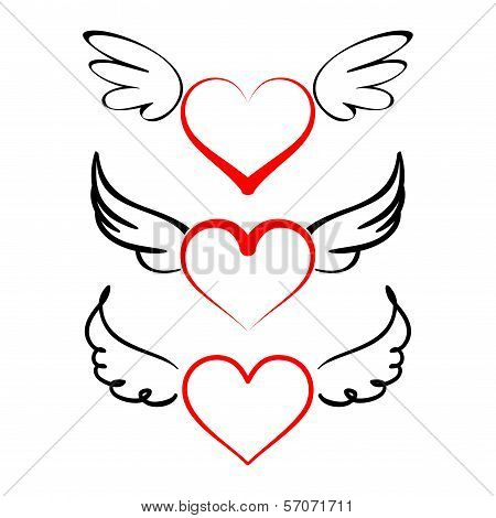 Heart with wings collection  cartoon vector  illustration
