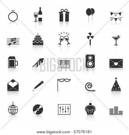 Celebration Icons With Reflect On White Background