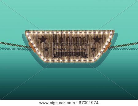 wooden sign on the chains / vector background 1