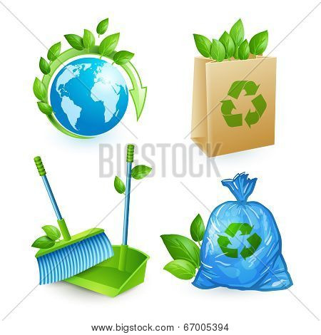Ecology and waste icons set