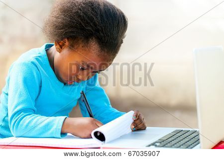 Little African Student Doing Homework.