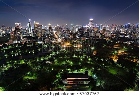 Bangkok Thailand midtown skyline at night