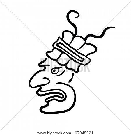 Face in style of Maya Indians, vector illustration on white background