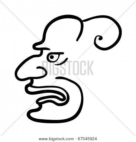 Face in style of Maya Indians, vector illustration on white background