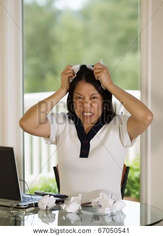 Mature Woman Ripping Work Papers In Anger