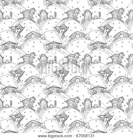 Seamless pattern with cartoon houses