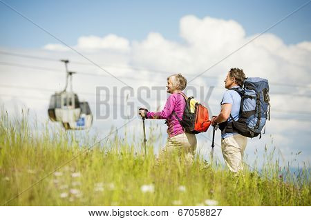 Senior couple hiking