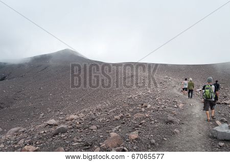 Indonesian Tourists Go To The Top Of Volcano Merapi