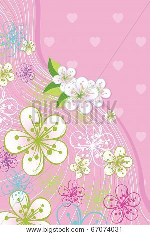 Spring Flowers,line Background In Pink Color