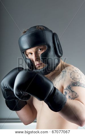 boxer with black gloves