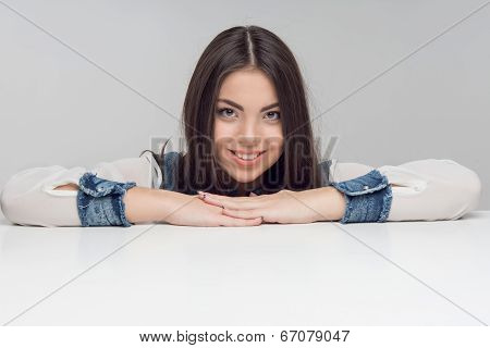 Horizontal portrait of woman at the table