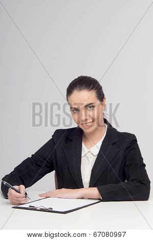 Emotional business lady with documents