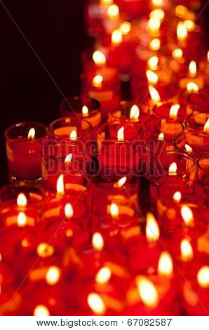 Church Candles In Red Transparent Chandeliers