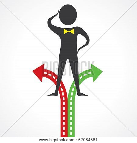 Confused man for right choice stock vector