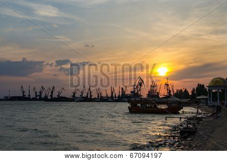 Sunset in seaport