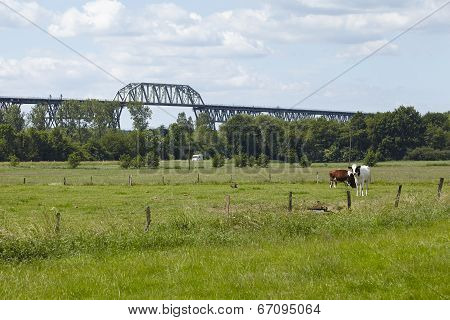 Hochdonn - Railroad Bridge Over The Kiel Canal In The Landscape