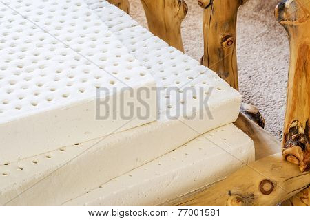 exposed layers of natural latex from an organic mattress