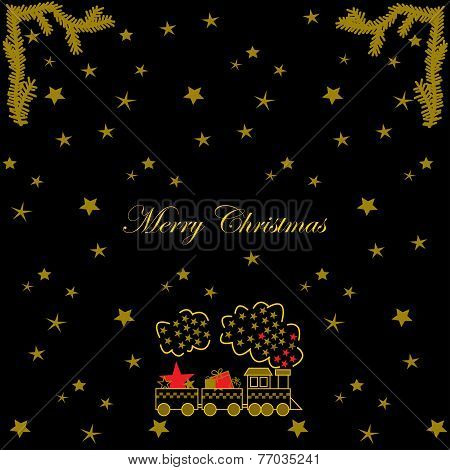 Christmas card with stars and train.eps