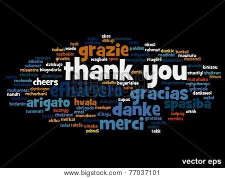 Vector concept or conceptual abstract thank you word cloud in different languages or multilingual for education or Thanksgiving Day