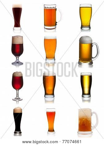 Set of various beer isolated on a white background