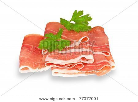 Hamon served with parsley isolated on a white background
