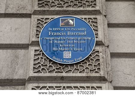 Francis Barraud (hmv) Blue Plaque In London